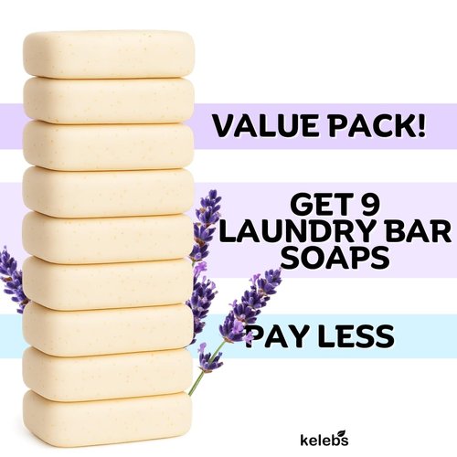 Organic Laundry Soap Bar with Lavender for Sensitive Skin - Delicate Stain Remover Clothes, Underwear, Collar - 9 pcs
