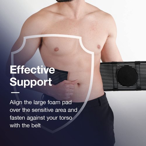 Armor Adult Flexible Umbilical Hernia Support Belt for Relief of Abdominal Pain and Pressure, Stretchy Elastic Tummy Control Comfort, Black Color, Size Medium for Men and Women