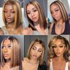 Highlight Ombre Bob Wig Human Hair Honey Blonde P4/27 Human Hair Bob Straight Wigs Pre Plucked 13x4 Lace Front Bob Wigs with Natural Hairline for Women 180% Density 14 Inches