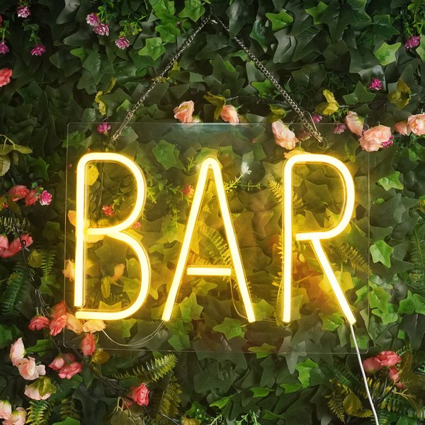 JIURUIFFC Neon Bar Signs Bar Neon Light USB Powered Bar Neon Signs for Wall Decor Bright LED Bar Sign with Hang Chain for Home Bar Club Bistro Party Warm White