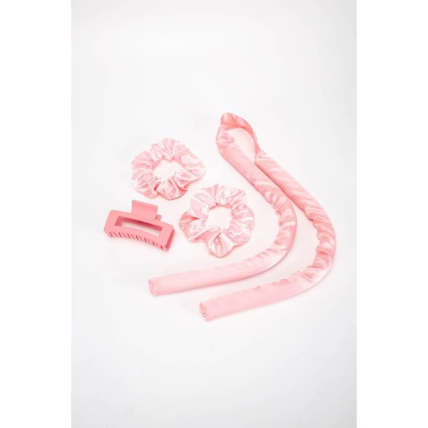 Generic Portable Heatless Curling Rod Headband Silk Sleeping Hair Roller Wave No Heat silk Hair curler, white pink