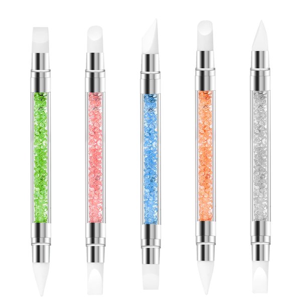 5 PCS Nail Art Sculpture Pen, Dual Tipped Silicone Nail Tools, Rhinestone Nail Art Pen Sculpting Gel Brushes for Resin Nail Art Tools Design Nails Foil Carving Drawing Effect Shaping