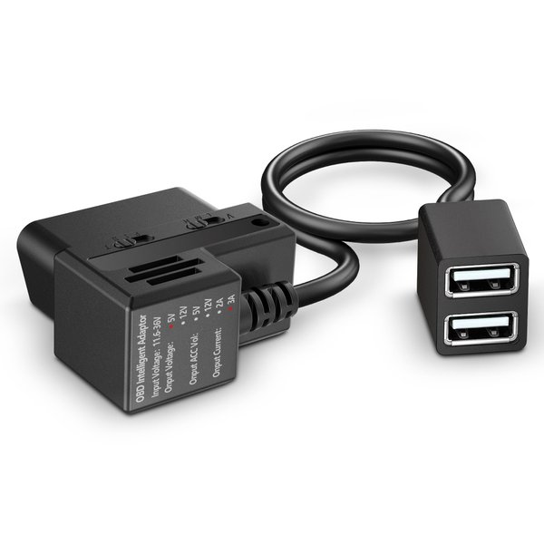 OBD Constant Power Cable for Dash Camera,Compatible with Garmin Dash Cam,OBDII Adapter Cable with Dual USB Interfaces,24 Hours Surveillance/Acc Mode with Low Voltage Protection 11.6-36V to 5V 3A