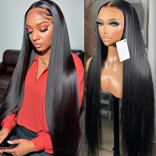 Queen Story Straight Lace Front Wigs Human Hair - 13x4 Transparent HD Pre Plucked, 180% Density Brazilian Virgin Frontal with Baby for Women (28 Inch)
