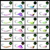 BASSDASH Ice Fishing Lure Kit Glowing Paint Jigs for Winter Ice Jigging Crappie Sunfish Perch Walleye Pike with Tackle Box (BI04-24pcs assorted crappie/panfish/perch jigs)