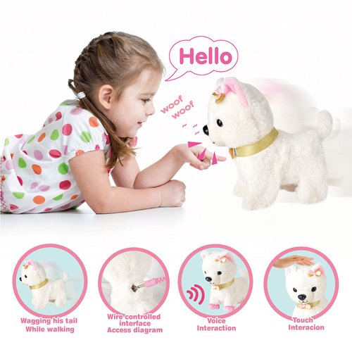 Electronic Walking Plush Dog Toy with Remote Control Leash, Realistic Interactive Puppy Pet Dog, Walking, Barking, Wagging Tail & Nod Head, Includes Puppy Accessories, Gifts for 3-6 Year Boys Girls