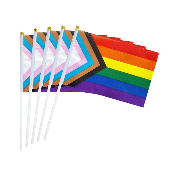 50 Pack Progress Rainbow Pride flag Small Mini Flag Hand Held Flag Stick Flag USA American Rainbow Flag,Progress Party Decorations Supplies For Parades,Rainbow Festival.