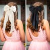 Hair Bows for Women,Satin Bow Barrette Hairclip Long Tail Ponytail Holder Wedding Party Hair Accessories (Black+Beige)