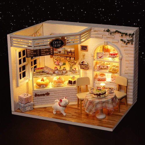 piberagi DIY Miniature Dollhouse Kit with Furniture, 1:24 Scale Creative Room Mini Wooden Christmas Doll House Accessories Plus Dust Proof for Kids Teens Adults(Cake Diary)
