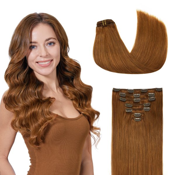 GOO GOO Clip in Hair Extensions Real Human Hair, 18inch 120g 7Pcs, 350 Copper, Remy Human Hair Extensions Clip ins for Women, Natural Human Hair