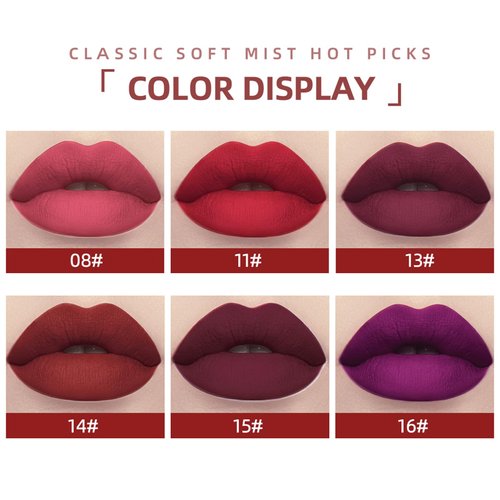 MAEPEOR Matte Liquid Lipstick Set 6PCS Smooth Creamy Velvet Lipstick Long-Lasting Waterproof Smudgeproof Lip Gloss for Women and Girls (Matte, 6PCS-02)