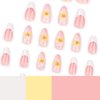 French Tip Press on Nails Medium Almond Fake Nails Flower False Nails White Pink Acrylic Nails Design 3D Floral Glue on Nails Full Cover Glossy Stick on Nails Artificial Nails for Women Manicure 24Pcs