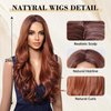 testar Auburn Wigs For White Women Long Wavy Middle Part Auburn Red Wigs Copper Hair Wigs Natural Lace Hair line Wig Synthetic Heat Resistant Wigs For Girls Daily Cosplay Use 26 IN