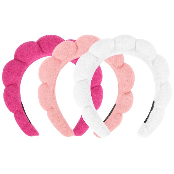 ACO-UINT 3 Pack Spa Headbands - Terry Cloth Puffy Hair Bands for Skincare, Makeup Removal, and Facial Cleansing
