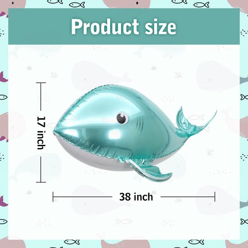 4 Pcs Whale Shape Giant Foil Balloons Birthday Party Baby Shower Decorations Kids Gift for Ocean Animal Under Sea Beach Theme Party