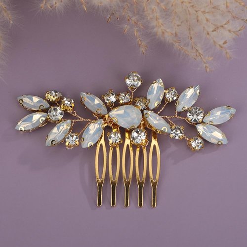 Rumtock Sparkle Opal Crystal Gold Hair Comb for Wedding Brides Women Handmade Cute Hair Accessories Special Occasion(Opal)