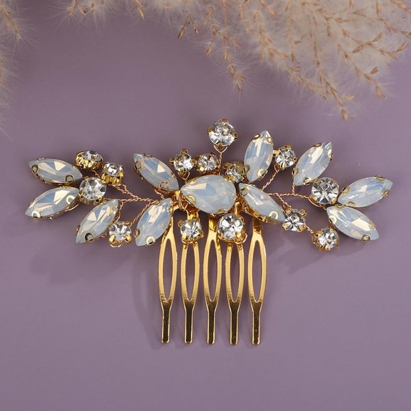 Rumtock Sparkle Opal Crystal Gold Hair Comb for Wedding Brides Women Handmade Cute Hair Accessories Special Occasion(Opal)