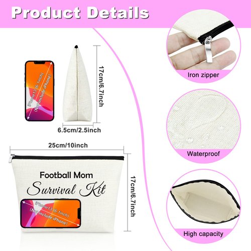 Football Mom Bag Football Player Gift Makeup Bag for Women Football Lover Gift for Teen Girls Daughter Cosmetic Bag Appreciation Gifts for Football Coach Mom Team Leader Birthday Gift Travel Pouch