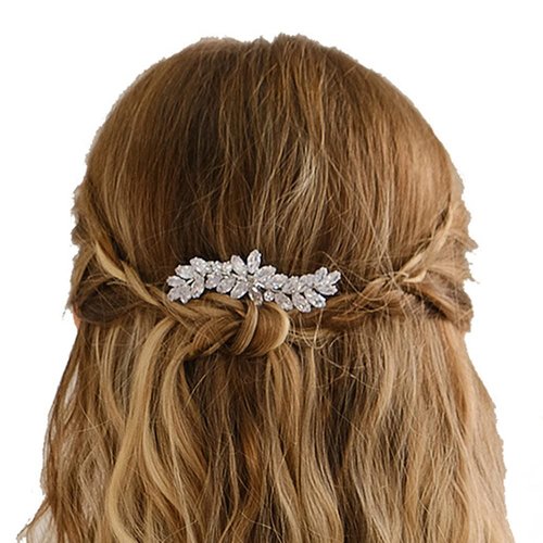 Missgrace Bride Wedding Prom Sparkling Simple Zircon Side Hair Comb Crystal Rhinestones Flower Hair Comb Clips Bridal Hair Accessories Hair Piece for Women and Girls