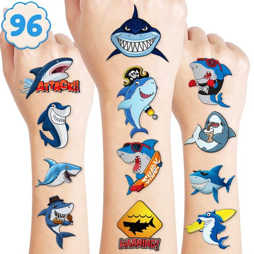 Shark Temporary Tattoos - 96PCS Sea Animal Stickers for Kids Birthday Party Supplies, Decorations, Favors, and Prizes - Super Cute Gifts for Boys and Girls