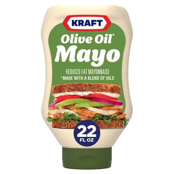 Kraft Mayo with Olive Oil Reduced Fat Mayonnaise - Rich and Flavorful Condiment for Sandwiches, Dips, and Dressings, Made w/ Cage-Free Eggs, 22 fl oz Bottle