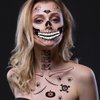 Halloween Face Eye Makeup Tattoo Stickers Horror Black Mouth Face Tattoo Stickers Demon Zombie Fake Tattoos Sticker For Kids Men Adults Scary Cosplay Decals-4Pcs