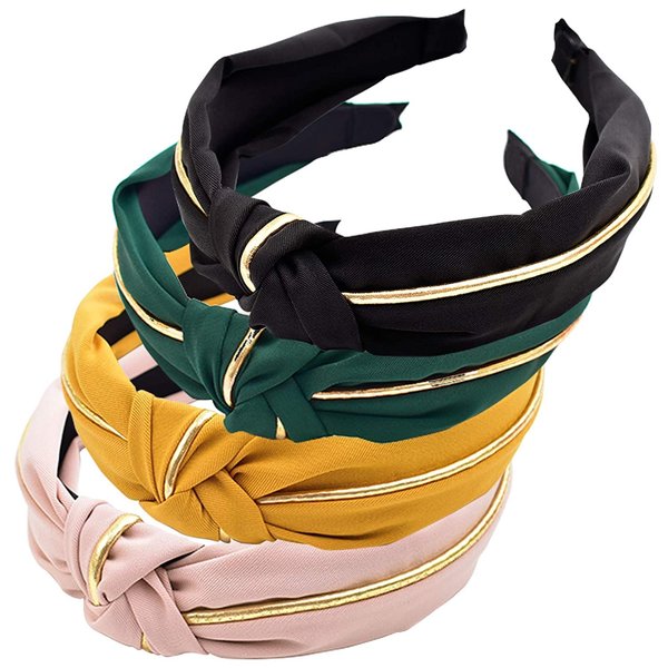HOKPA Headbands for Women 4 Pack, Fashion Cross Knot Hairbands Wide Knotted Hair Hoop Headwrap Headwear Hair Bands Accessories for Girls