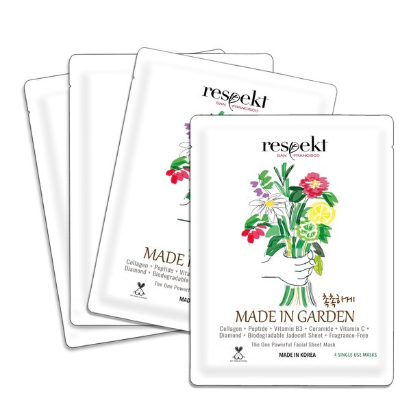 RESPEKT Facial Sheet Mask for Pore Tightening, Collagen Boost, Dark Spots, Moisturizing, Wrinkles: Collagen, Peptide, Hyaluronic Acid, Diamond Powder, Niacinamide, Biodegradable Sheet