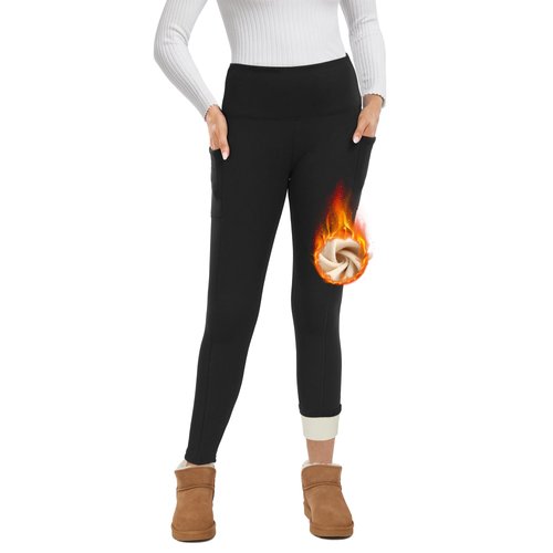 GAYHAY Fleece Lined Leggings Women with Pockets - Thermal Warm Pants High Waisted Winter Thick Yoga Tummy Control Tights