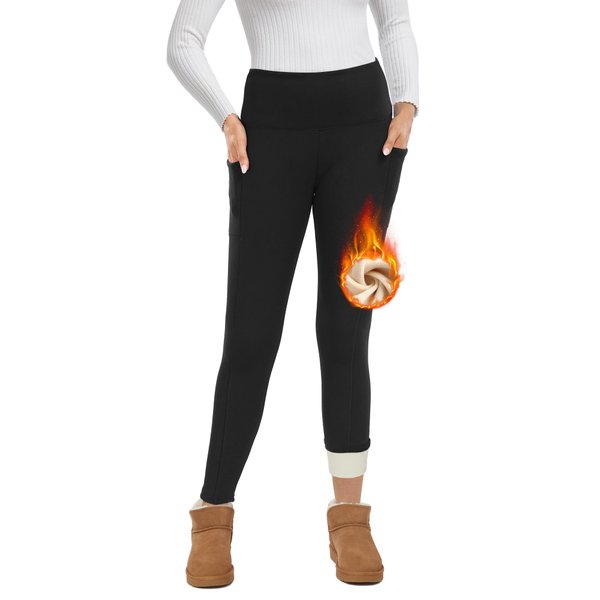 GAYHAY Fleece Lined Leggings Women with Pockets - Thermal Warm Pants High Waisted Winter Thick Yoga Tummy Control Tights
