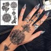 Black Henna Tattoos Stickers Kits, 6 Sheets Lace Indian Henna Temporary Tattoos Mandala Flower Elephant Chain Waterproof Henna Stickers for Women Wedding Party DIY on Body Arm Legs