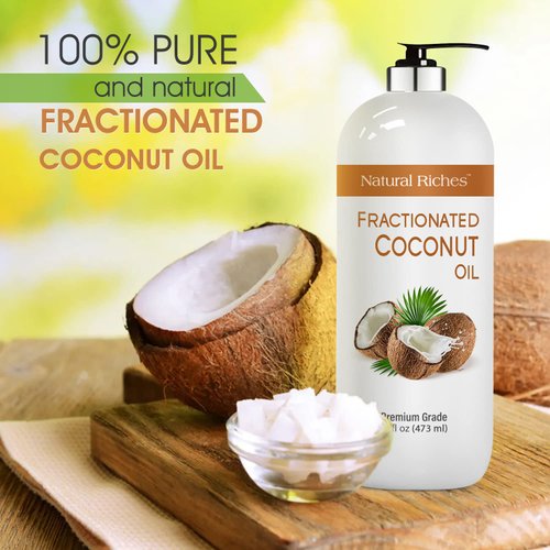 Natural Riches Fractionated Coconut Oil for moisturizing skin. Skin Softener and conditioner Lube Light Nourishing Oil Healthy Skin lip gloss & Hair care - 16 fl oz.