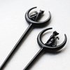 2pcs Cat Moon Hair Styling Pins Black Wicca Witch Hair Slide Renaissance Festival Hair Acceossories for Women Hair Stick