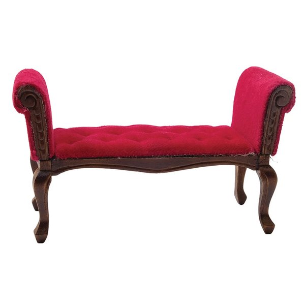 Dollhouse Miniature Walnut Settee Bench Couch with Red Fabric