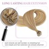 MY-LADY Nano Bead Hair Extensions Human Hair Invisible Nano Ring Hair Extensions Pre Bonded Cold Fushion Natural Nano Tips Extensions 50 Strands 50g 16 Inch #12P613 Golden Brown&Bleach Blonde