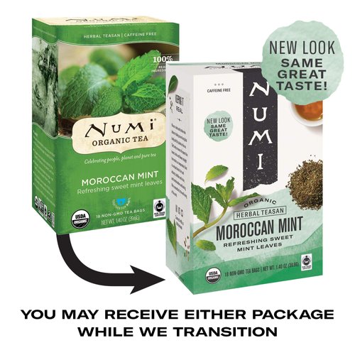 Numi Organic Tea Moroccan Mint, 18 Count Box of Tea Bags (Pack of 6) Herbal Teasan