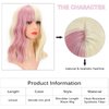 Blonde Wigs with a Purple Pink Streak Blonde and Pink Wavy Wigs With Bangs Shoulder Medium Length Synthetic Wig For Women Curly Wavy Halloween Cosplay Wig for Girl Costume Wigs(12"Blonde Mixed Pink)