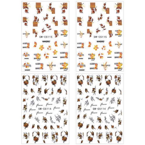 Dornail 4 Sheets 3D Fall Nail Stickers,Autumn Leaf Flower Nail Art Stickers Fallen Leaves Nail Decals Geometric Line Nail Sticker for Women Nail Art Supplies Nail Designs Nail Decor Nail Accessories