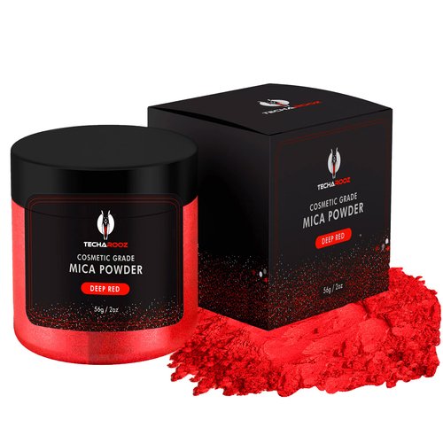 Deep Red Mica Powder for Epoxy Resin 56g / 2oz. Jar - TECHAROOZ 2 Tone Resin Dye Color Pigment Powder for Lip Gloss, Nails, Colorant for Slime Bath Bombs Soap Making Flag Red