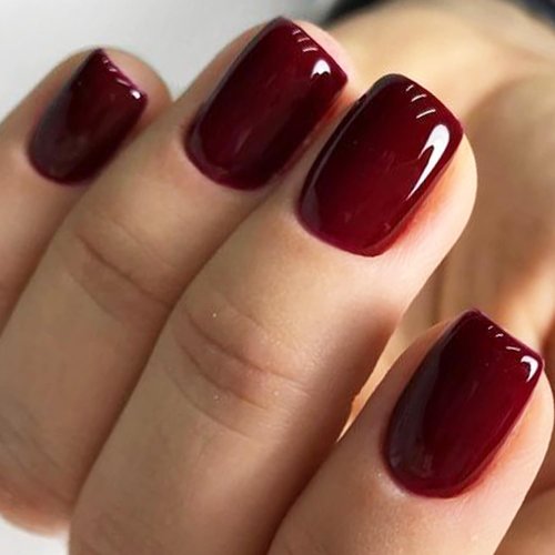 GLAMERMAID Dark Red Press On Nails Extra Short Square, Handmade Jelly Soft Gel Nails Burgundy Fake Nails Short, Glossy Dark Deep Red Stick Glue on Nail for Women Reusable Acrylic Stick on False Nail