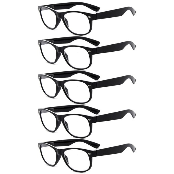 Eyekepper Classic 80's Reading Glasses for Women 5 Pairs Black Frame Readers +0.75