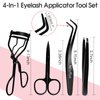 Miuffue Lash Applicator Tool DIY Eyelash Applicator Stainless Steel Curved Eyelash Tweezers for Cluster Lashes (Black(4pcs))