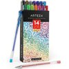 Arteza Glitter Gel Pens with Triangular Grip, 14 Colors -- 0.8 - 1.0 mm Tips, Bright and Vivid Ink, Art Supplies for Scrapbooking, Doodling, & Journaling
