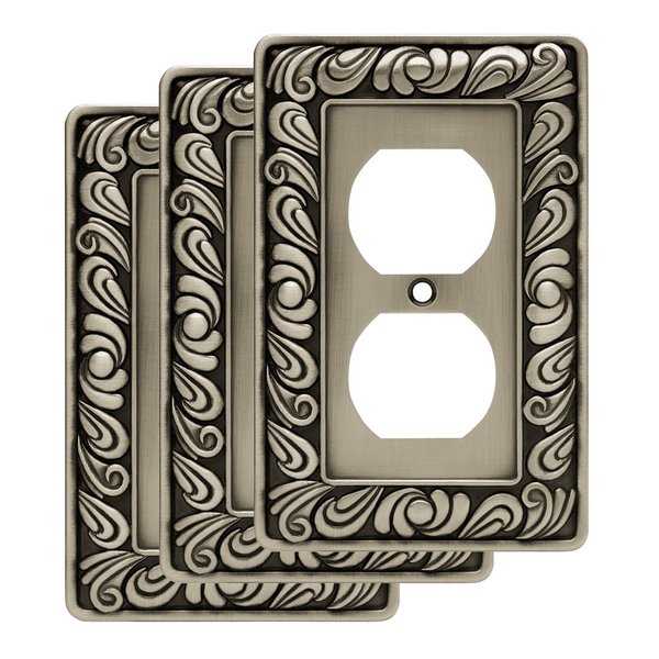Franklin Brass W10110V-BSP-R Paisley Single Duplex Outlet Wall Plate, 3-Pack, Brushed Satin Pewter