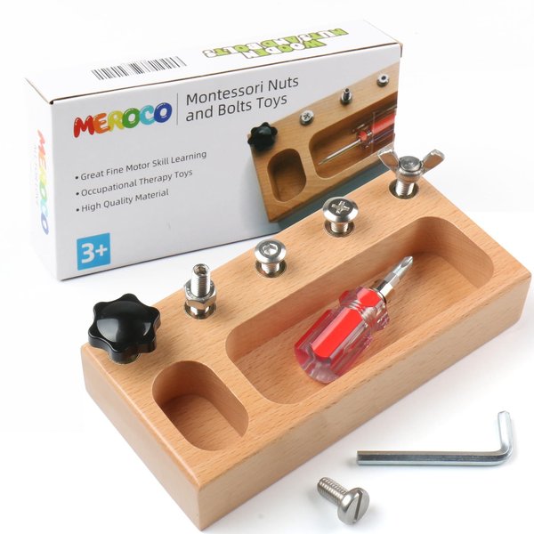 MEROCO Montessori Toddler Screwdriver Toy Set, Montessori Toys for 3+ Year Old Play Real Kids Tools Set for Boys Age 3, Fine Motor Skills Toys 3 4 5 Year Old Emotional Regulation Learning Toys
