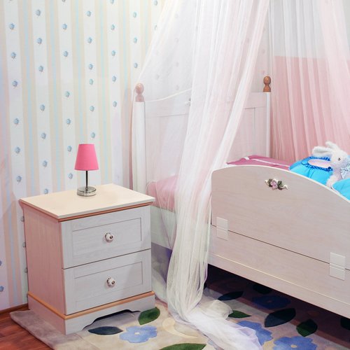 Simple Designs LT2013-PNK Mini Basic Sand Nickel Table Lamp with Fabric Shade, Pink