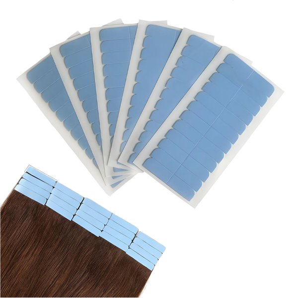 Ecojunmi 72pcs Waterproof Hair Extension Tape Tabs, Double Sided Tapes for Hair Extension Replacement Tape Strong No-Residue Tapes 4cm * 0.8cm (72, Blue)