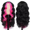 msloosily Hot Pink Skunk Stripe Wigs 22inch Highlight Synthetic Hair Lace Front Wigs for Black Women Middle Part Fake Scalp Long Wavy Wig Natural Looking Synthetic Body Wave Wigs