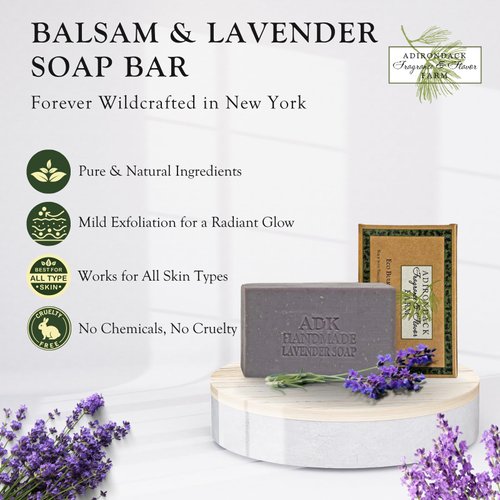 ADK Natural Balsam & Lavender Soap Bar 16 oz., Handmade Organic Olive Oil Soap, Vegan Body Soap for Moisturizing Men, Women & Babies with Oily, Dry and Sensitive Skin