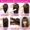 REECHO Human Hair Toppers, 6 Inch Hair Toppers for Thin Hair, Topper Hair Pieces with Bangs Real Human Hair, Clip In Wig Hair Topper Top Hair Extensions - Natural Black